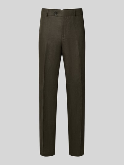 Produktfoto, Regular Fit Anzughose aus reinem Leinen Modell 'BAILEY' von Selected, dunkelbraune Farbe, glatte Textur.