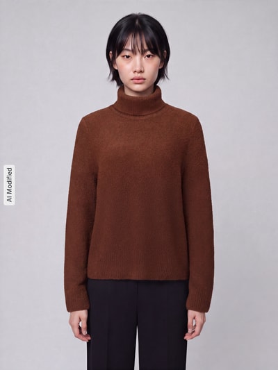 BOSS Relaxed Fit Turtleneck-Pullover aus Schurwoll-Kaschmir-Mix Modell 'Febisana' Dunkelbraun 4