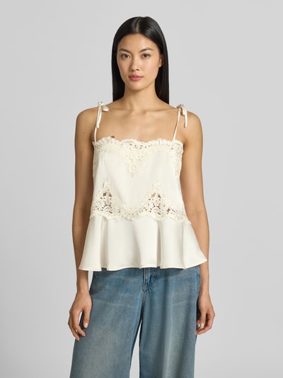 Neo Noir Regular Fit Top mit Spitzenbesatz Modell 'Kaela' Weiss 4