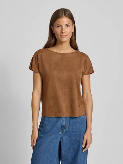 Betty Barclay T-shirt z imitacji skóry z okrągłym dekoltem Koniakowy 4