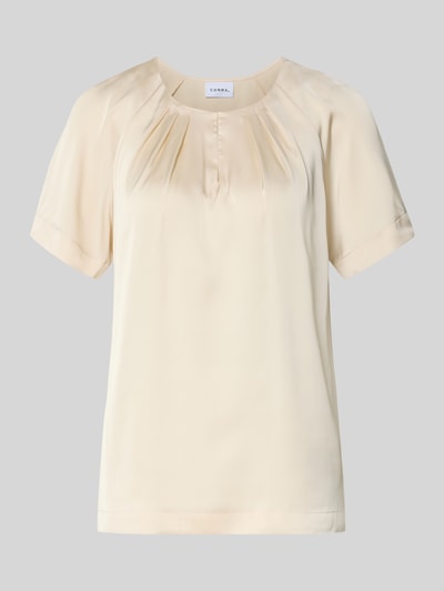 Produktfoto, Relaxed Fit Bluse mit gelegten Falten von comma, elastyczna mieszanka materiałów, okrągły dekolt, satyna, z krótkim rękawem, długość tyłu w rozmiarze 36 to 60 cm, długość rękawa w rozmiarze 36 to 22 cm