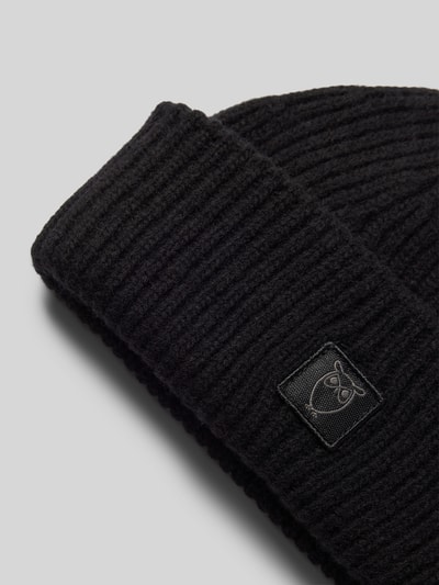 Knowledge Cotton Apparel Czapka beanie z naszywką z logo Czarny 2