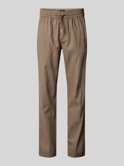 Matinique Regular fit linnen broek met elastische band, model 'barton' Middenbruin - 2