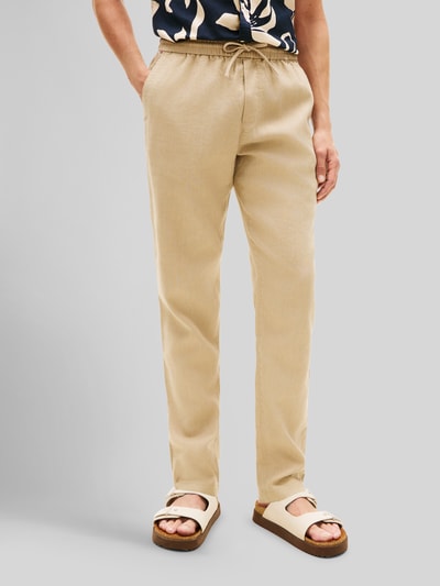 Tommy Hilfiger Tapered chino van linnenmix met trekkoord model 'HARLEM' Beige - 4