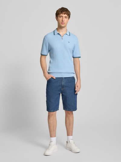 REVIEW Slim Fit Poloshirt in Strick-Optik Eisblau 1