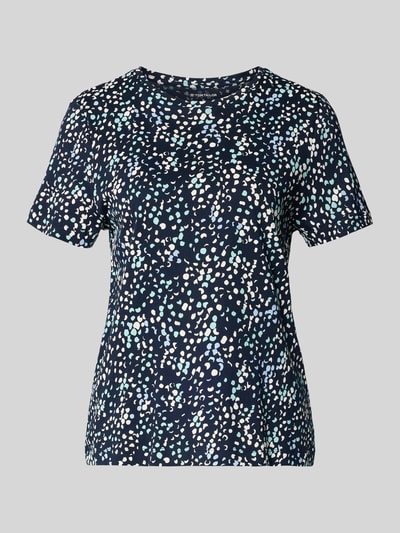 Produktfoto, Regular Fit T-Shirt aus reiner Baumwolle von Tom Tailor, granatowy jersey z abstrakcyjnym, kropkowanym wzorem, okrągły dekolt, krótki rękaw, detal z logo, damski, kontekst: Damen T-Shirt, materiał czysta bawełna, apordukt