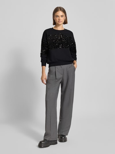 Pieces Regular fit sweatshirt van katoenmix met pailletten, model 'NANCY' Zwart - 1