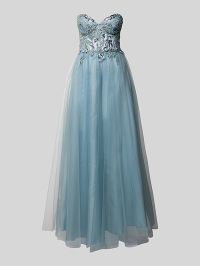 Produktfoto, Regular Fit Abendkleid mit floralem Pailettenbesatz von Laona, niebieska siateczka, koronkowe i cekinowe zdobienia, krój regular fit, długość tyłu w rozmiarze 36: 124 cm, szerokość w rozmiarze 36: 32 cm, odkryte ramiona