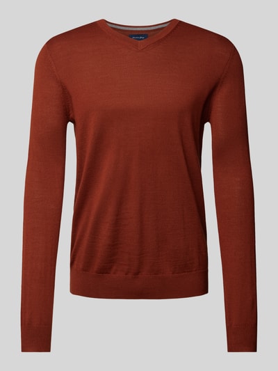 Christian Berg Men Gebreide pullover met V-hals Terracotta - 3