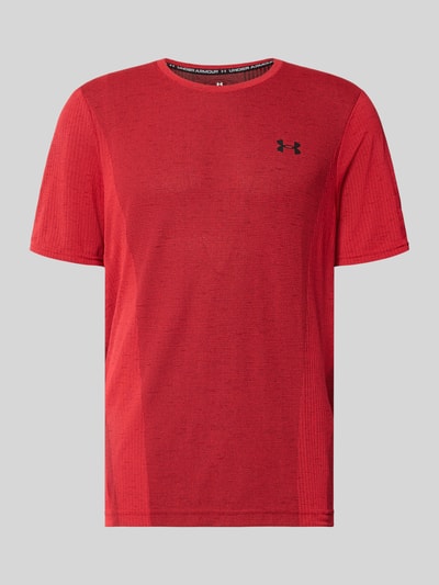 Produktfoto, rotes Regular Fit Sport-T-Shirt mit Logo-Print von Under Armour, glatte Textur, kurze Ärmel, Herren Sport-T-Shirt