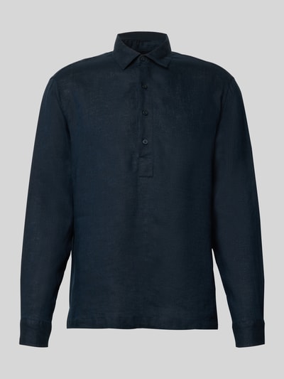 Produktfoto, Regular Fit Freizeithemd aus Leinen mit Kentkragen van JAKE*S STUDIO MEN, donkerblauw, puur linnen, korte knoopsluiting, sportmanchetten, regular fit, kentkraag, ruglengte 74 cm, schouderbreedte 56 cm, mouwlengte 68 cm