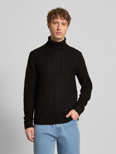 Jack & Jones Rollkragenpullover mit Zopfmuster Modell 'PAUL' Black 4