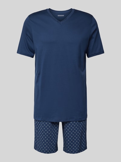 Schiesser Pyjama met geribde V-hals Marineblauw - 1