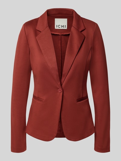 Produktfoto, rotbrauner Slim Fit Blazer mit Paspeltaschen Modell 'KATE' von ICHI aus Viskose-Mix, glatte Struktur, Reverskragen, Knopfverschluss