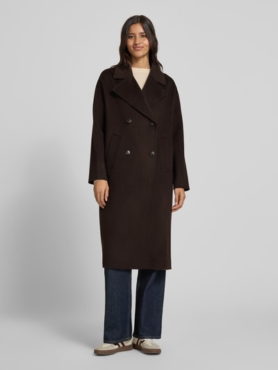 Milano Italy Lange jas van wol met reverskraag Donkerbruin - 4