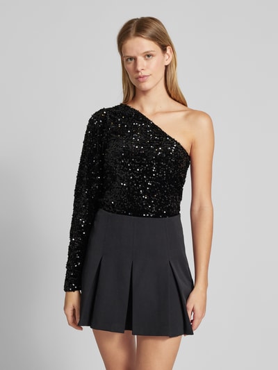 Pieces One-Shoulder Shirt mit Pailletten-Besatz Modell 'STELLA' Black 4