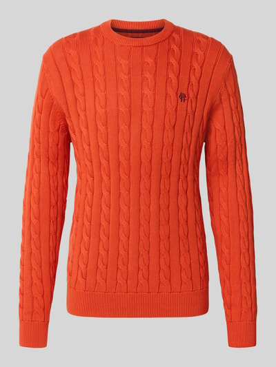 Produktfoto, Slim Fit Strickpullover aus reiner Baumwolle von MCNEAL in kräftigem Orange mit Rundhalsausschnitt, gerippten Abschlüssen, Label-Stitching, reine Baumwolle, für Herren