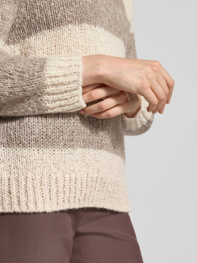 Oui Relaxed pullover in gebreide look met wol en mohair Taupe - 3