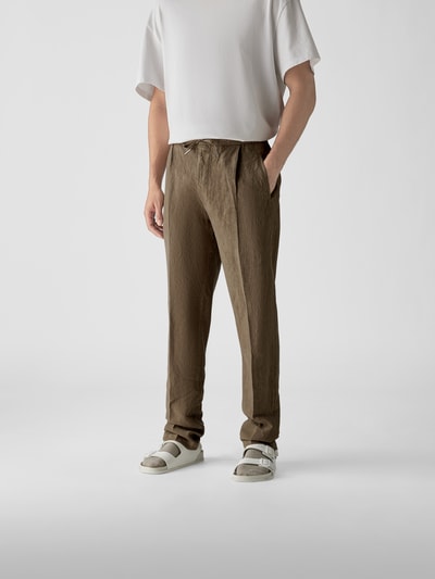 Lardini Loose Fit Leinenhose mit Bundfalten Beige 4