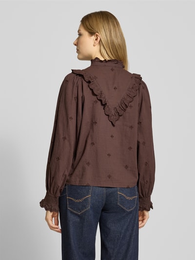 Neo Noir Regular Fit Bluse mit Rüschenbesatz Modell 'Degas' Dunkelbraun 5