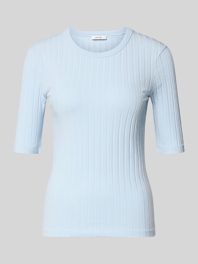 Produktfoto, hellblaues T-Shirt in Ripp-Optik Modell 'Savka' von OPUS, Slim Fit, Rundhalsausschnitt, 1/2-Arm, Material-Mix mit Stretch-Anteil.