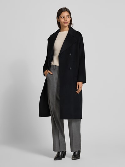 Milano Italy Płaszcz z wełny z kołnierzem z połami Czarny 1
