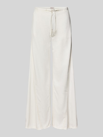 Produktfoto, Wide Leg Jeans mit Tunnelzug von Guess Jeans aus Baumwoll-Lyocell-Mix in Weiß, lockerer Schnitt, strukturierte Oberfläche, Knopf- und Reißverschluss, Damen, Bundweite 40 cm, Innenbeinlänge 79 cm, Größe 27/32