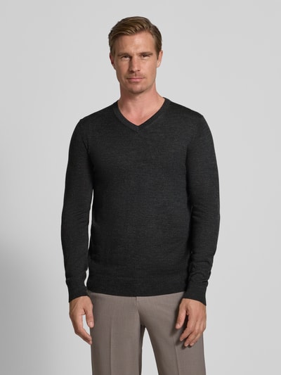Christian Berg Men Strickpullover aus Merino-Mix mit V-Ausschnitt Anthrazit Melange 4