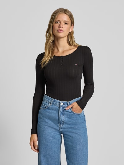 Tommy Jeans Longsleeve Henley-Shirt mit Rippstruktur Black 4