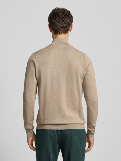 Profuomo Slim Fit Strickpullover mit Seiden-Anteil und Reißverschluss Beige 5