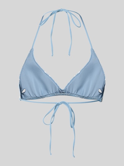 Produktfoto, Bikini-Oberteil mit Stitchings und Schnürung Modell 'HESPERA' von MC2 Saint Barth in Hellblau, Material-Mix mit Stretch-Anteil, körpernahe Passform, Allover-Look