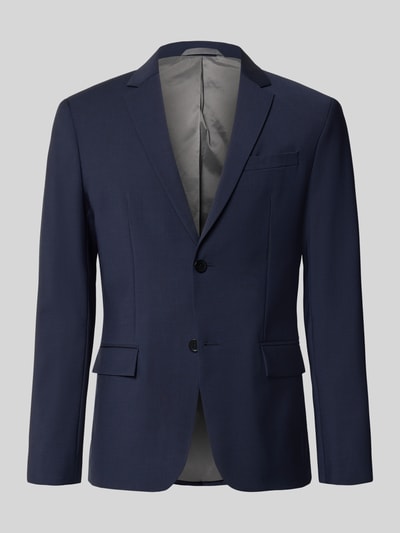 Produktfoto, 2-Knopf-Sakko in unifarbenem Design von CK Calvin Klein aus Baumwoll-Mix mit Stretch, Regular Fit, dunkelblau, strukturierte Oberfläche.