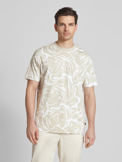 BOSS Orange T-shirt met all-over print, model 'Ocean' Beige - 4