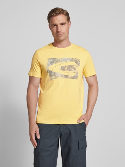 camel active T-shirt met logo en ronde hals Pastelgeel - 4