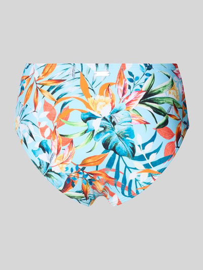 Produktfoto, Bikini-Slip im Allover-Look Modell 'Caru' von VENICE BEACH, bunte tropische Muster auf hellblau, Material-Mix mit Stretch-Anteil