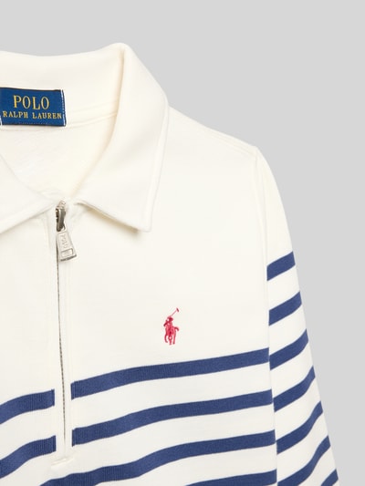 Productfoto, Regular Fit sweatshirt uit katoenmix van Polo Ralph Lauren Kids, look: all-over motief, gestreept patroon, gestikt logo, overhemdkraag met ritssluiting, lange mouw met geribde mouwboord en rompzoom, sweatmateriaal
