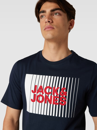 Jack & Jones T-shirt met labelprint, model 'CORP' Donkerblauw - 3