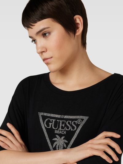 Guess T-Shirt mit Label-Print Modell 'COULISSE' Black 3