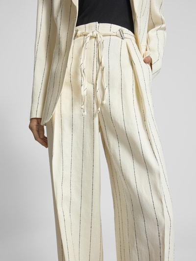 BOSS Wide Leg Leinenhose mit Bindegürtel Modell 'Tiana' Offwhite 3