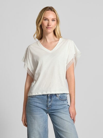 ICHI T-shirt z dekoltem w serek model ‘HOLYA’ Złamany biały 4