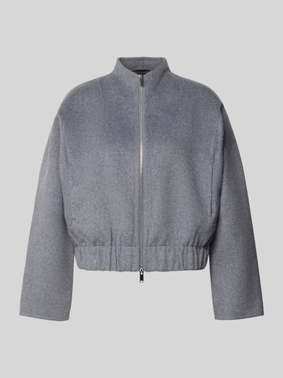 Produktfoto, Jacke aus Woll-Mix mit Zweiwege-Reißverschluss Modell 'Noeli' von someday, grauer Farbton, strukturierte Oberfläche, Regular Fit, Stehkragen, sichtbare Nähte, Rückenlänge 54 cm, Schulterbreite 49 cm, Brustweite 56 cm, Ärmellänge 57 cm, Woll-Mix mit Viskose-Anteil