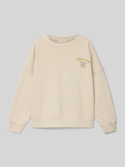 Produktfoto, Oversized Sweatshirt mit Motiv-Print Modell 'Portuset' von Mango in Beige, reine Baumwolle, Rundhalsausschnitt, elastische Abschlüsse