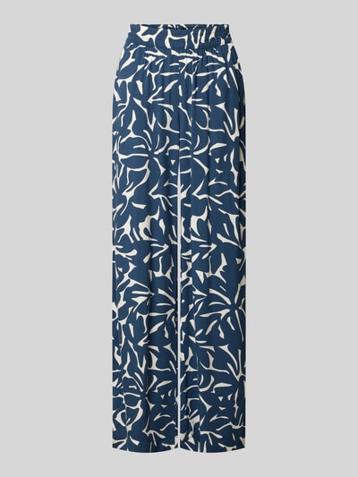 Produktfoto, Wide Fit Hose aus reiner Viskose von Zero, krój wide fit, wiskoza, elastyczny pas, kwiatowy nadruk na całej powierzchni, granatowo-biały, szerokość w rozmiarze 36: 39 cm, długość wewnętrzna nogawki w rozmiarze 36: 77 cm