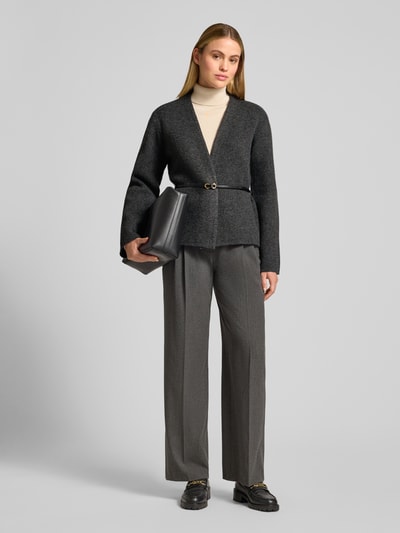 Jake*s Collection Offene Strickjacke mit Lammwoll-Anteil Dunkelgrau Melange 1