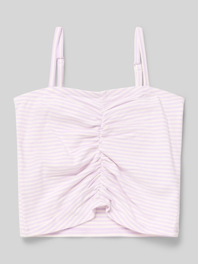 Produktfoto, Slim Fit Crop Top aus Baumwoll-Mix von s.Oliver RED LABEL, gestreiftes Allover-Muster in zarten Rosa- und Weißtönen, cropped Länge, Karree-Ausschnitt, verstellbare Spaghettiträger, baumwollmix Jersey, feine Raffung vorn, glatte Textur