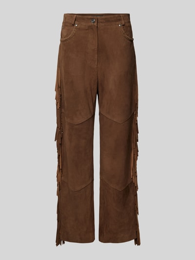 Weekend Max Mara Leren broek met franjes Cognac - 2