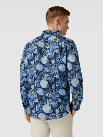 Christian Berg Men Regular fit linnen overhemd met all-over bloemenprint Marineblauw - 5