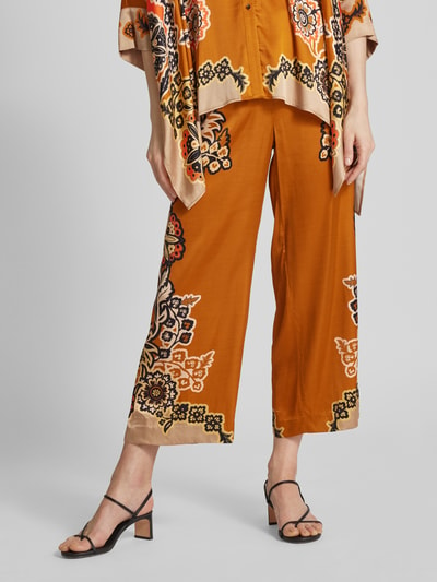 Marc Cain Wide Leg Stoffhose mit floralem Print Cognac 4