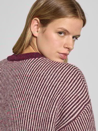 Pieces Loose fit gebreide pullover met all-over motief, model 'LINNA' Donkerrood gemêleerd - 3