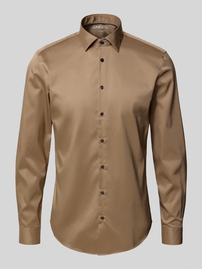 Jake*s Slim Fit Business-Hemd mit Kentkragen Dunkelbraun 2